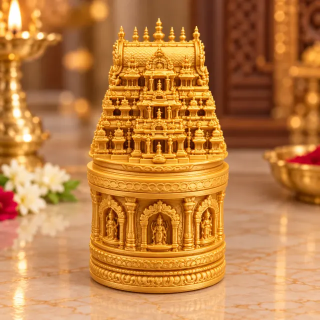 Gopuram Kumkum Chimil – 3D Printed Temple Tower Kumkum Box for Pooja & Gifting