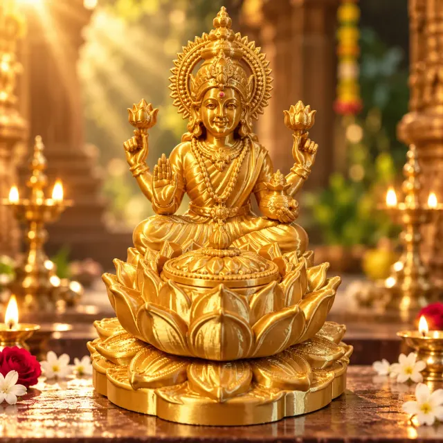 Mahalakshmi Lotus Kumkum Holder – 3D Printed Sacred Pooja Idol for Home, Office & Gifting