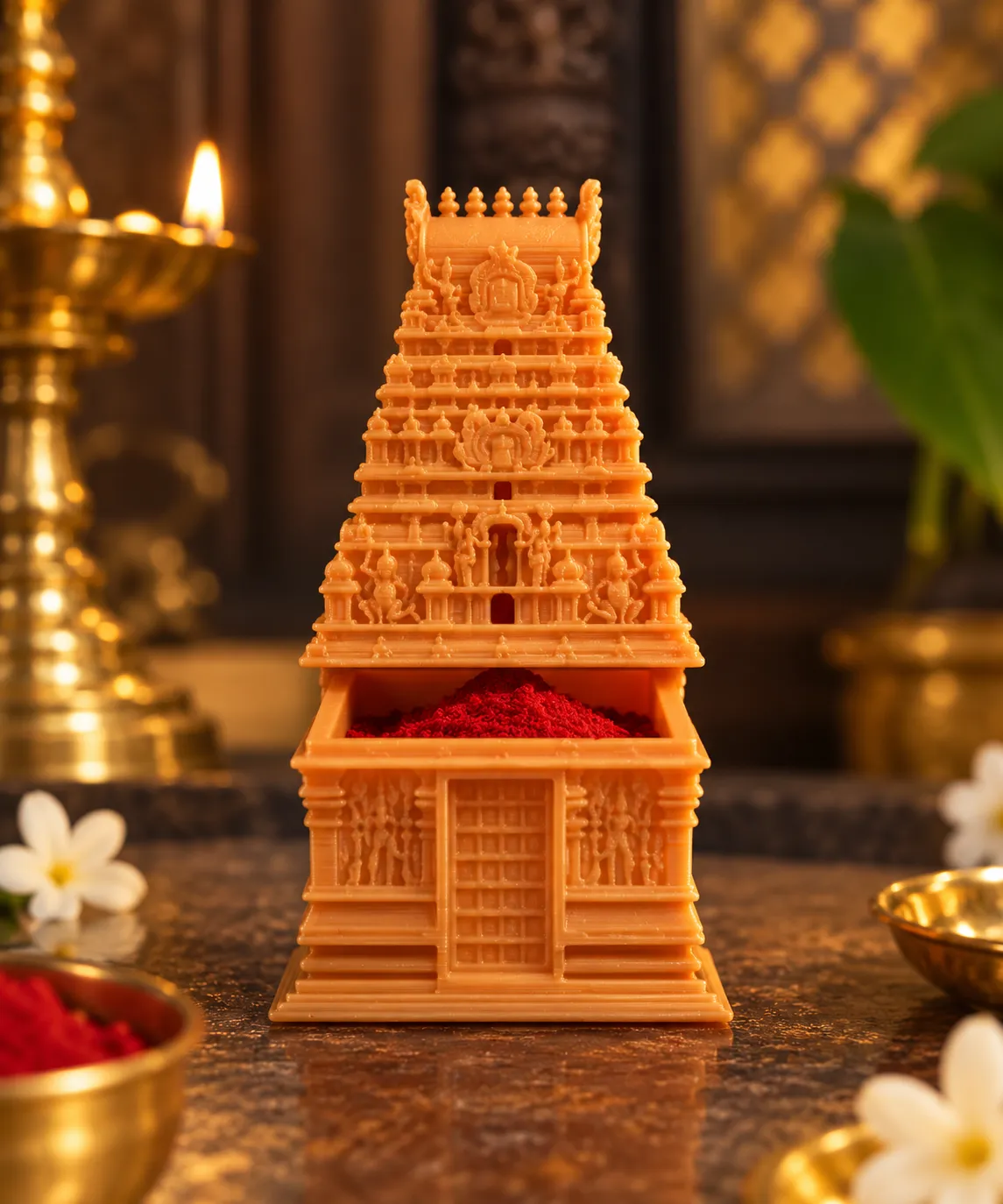 Gopuram Kumkum Chimil – 3D Printed Temple Tower Design Kumkum Box for Home, Office & Gifting — Temple Miniatures, view 2
